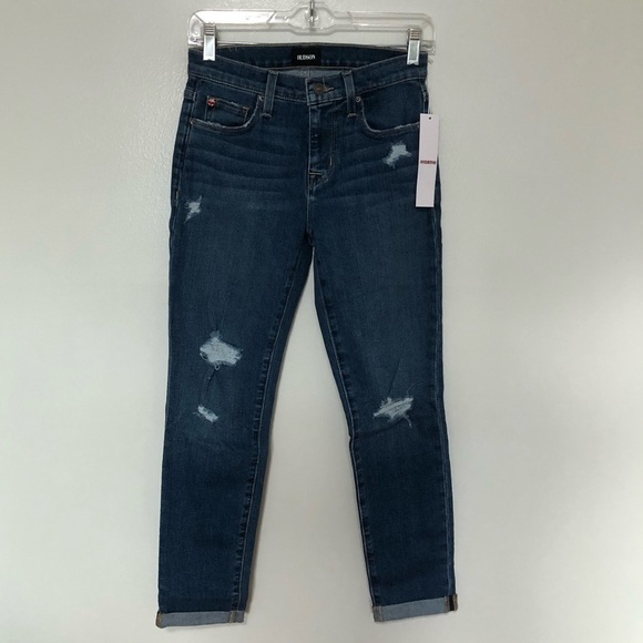 Hudson Natalie Mid Rise Slim Boyfriend Crop Jeans Distressed New 24 - Picture 1 of 7